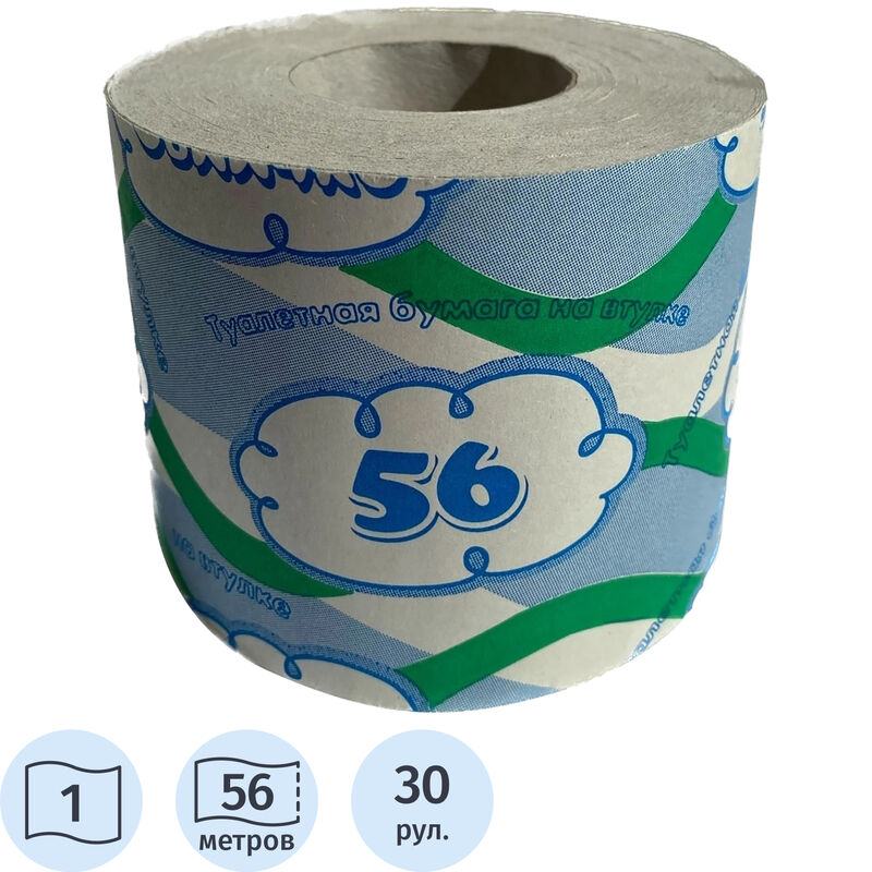 Бумага туалетная Бумажное облачко 56 м 1-слойная 30 рулонов в упаковке NoName