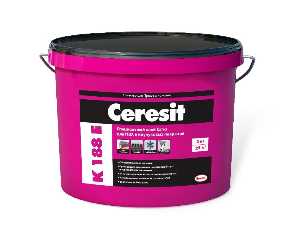 Клей для ПВХ и каучуковых напольных покрытий Ceresit K 188E, 5 кг