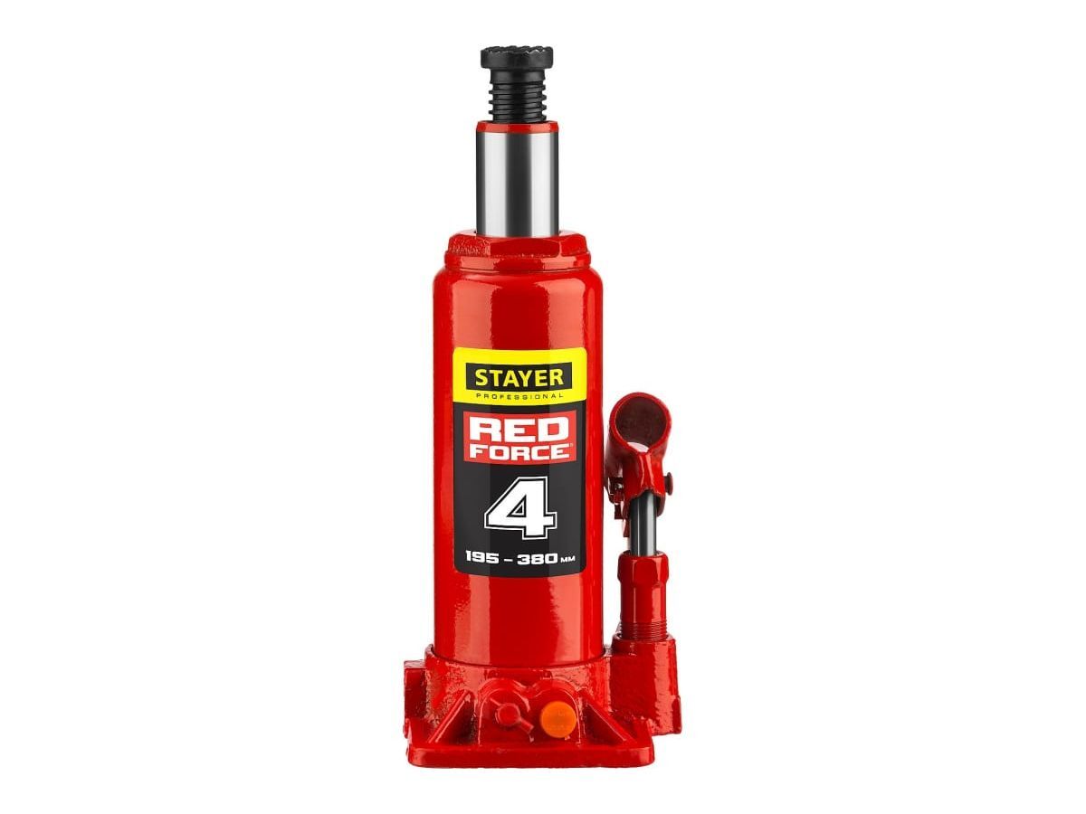 Домкрат бутылочный гидравлический STAYER RED FORCE, 4т, 195-380 мм (43160-4) Stayer