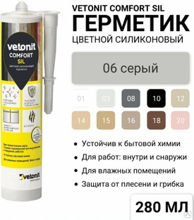 Герметик силиконовый Vetonit Comfort Sil (06) серый 280 мл, 12 шт/кор 