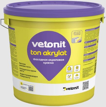 Краска Vetonit ton acrylat акриловая фасадная 0000, 25 кг, 24 шт/пал