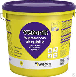Краска Vetonit weber.ton akrylsilk акриловая фасадная 100А, 25 кг, 24 шт/пал 