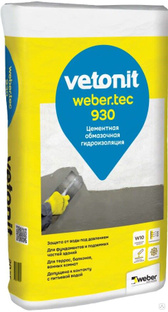 Мастика гидроизоляционная цементная Vetonit weber.tec 930, 20 кг мешок, 54 шт/пал 