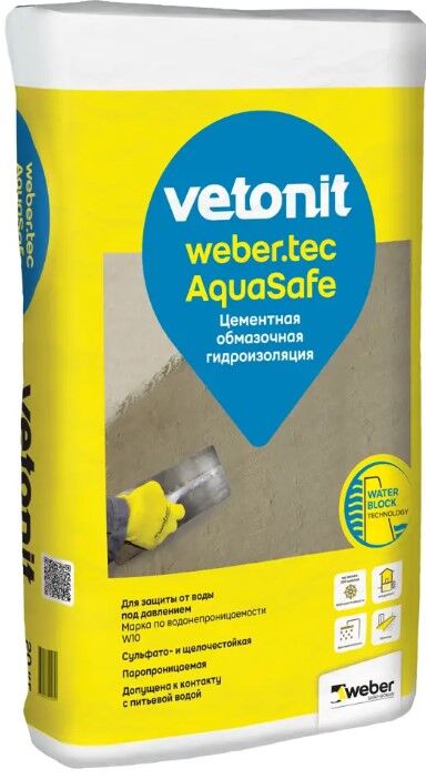 Мастика гидроизоляционная цементная Vetonit weber.tec AquaSafe, 20 кг мешок, 54 шт/пал