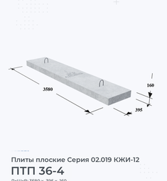 Плита железобетонная плоская ПТП 36-4 Серия 02.019