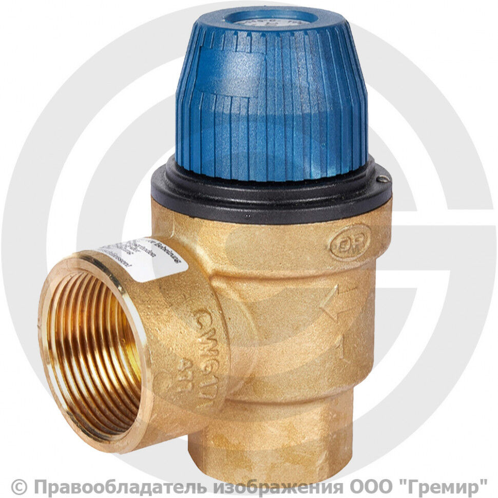 Клапан предохранительный латунный для систем водоснабжения Ду 20/25 (G3/4"-G1") Рср=8бар (Т