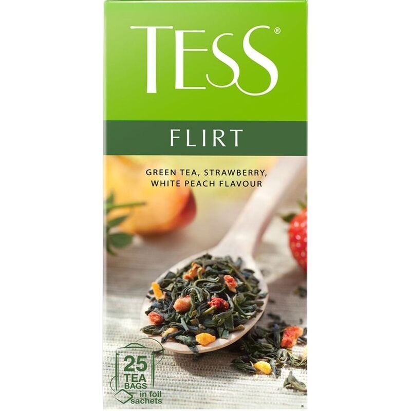 Чай зеленый Tess Flirt 25 пакетиков (белый персик, клубника)
