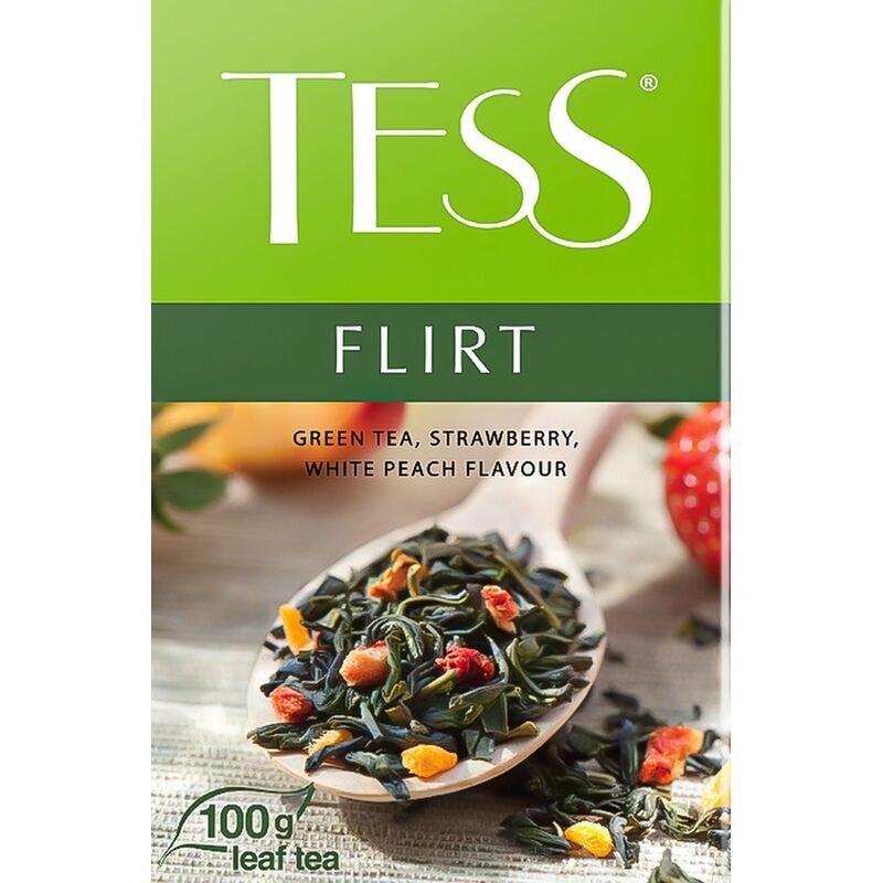 Чай листовой зеленый Tess Flirt 100 г (клубника, персик)