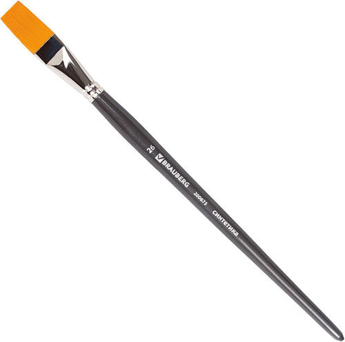 Кисть художественная профессиональная Brauberg ART CLASSIC №26 синтетика, жесткая, плоская, длинная ручка (200675) ART C
