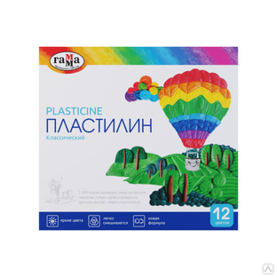 Пластилин Гамма "Классический", 281033, 12 цветов, 240г, со стеком, картонная упаковка #1