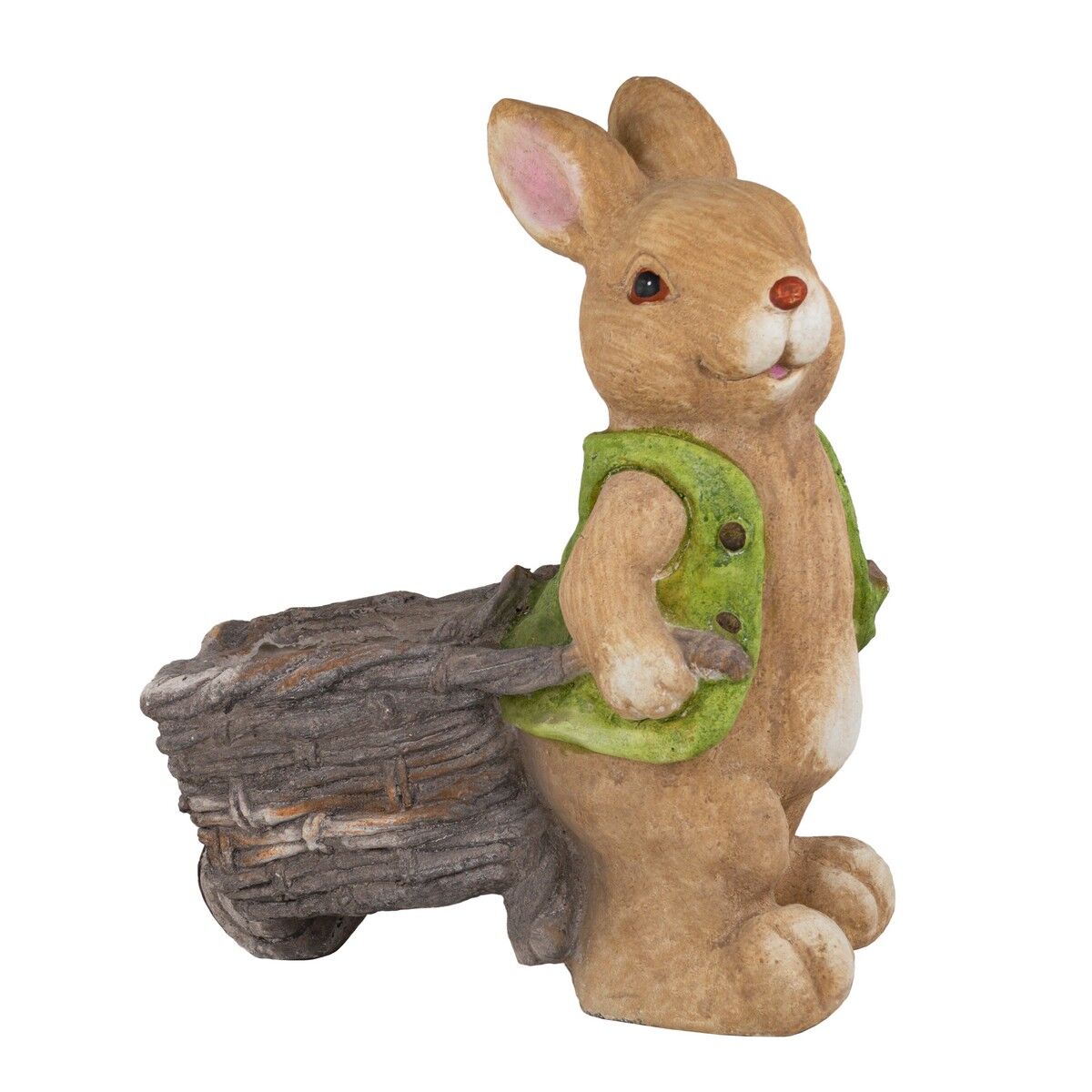 Садовая фигурка Кролик с тележкой полистоун зеленый 34х19х40 см