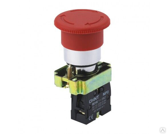Кнопка управления Грибок 40 мм с фиксацией NP2-BS545 без подсветки красная 1НЗ +1НО IP40