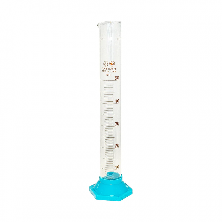Цилиндр мерный 3-50-2, с носиком, на пластиковом основании