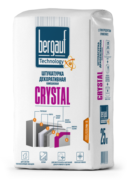Штукатурка декоративная Bergauf Crystal камешковая, 25 кг BERGAUF