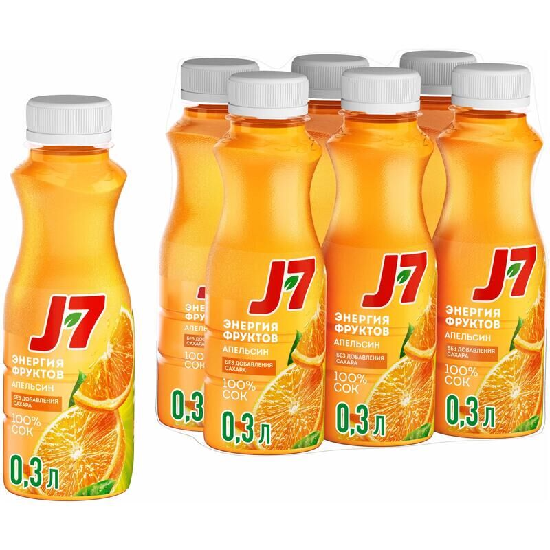 Сок J7 апельсин с мякотью без сахара 0.3 л (6 штук в упаковке)