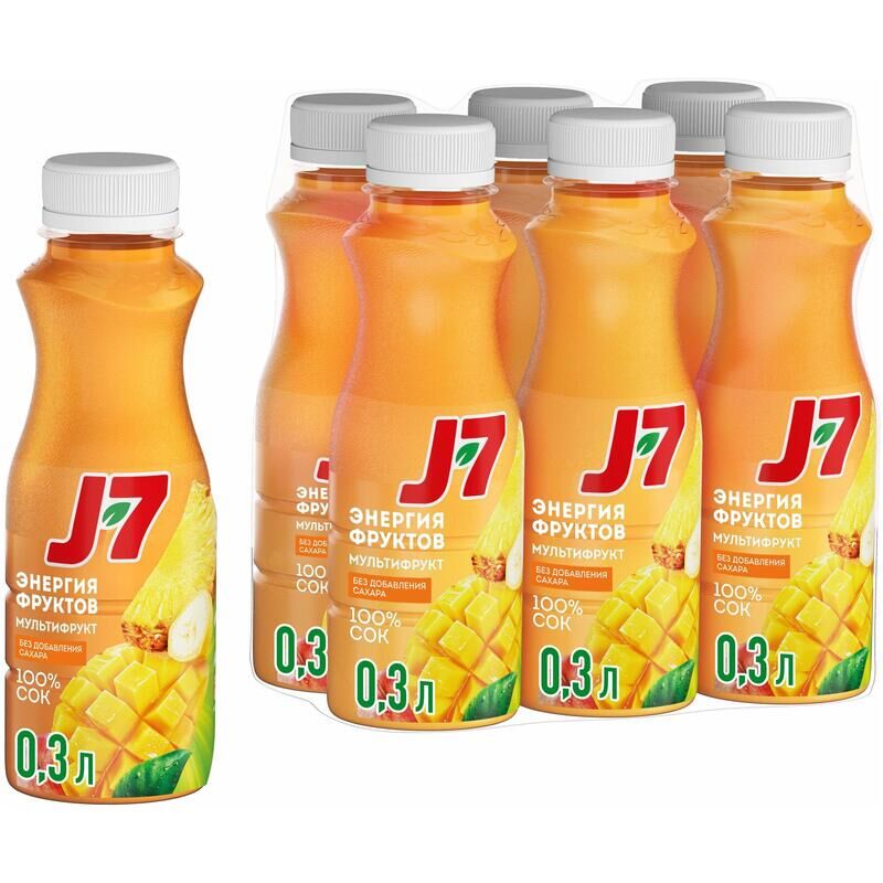 Сок J7 мультифрукт с мякотью без сахара 0.3 л (6 штук в упаковке)