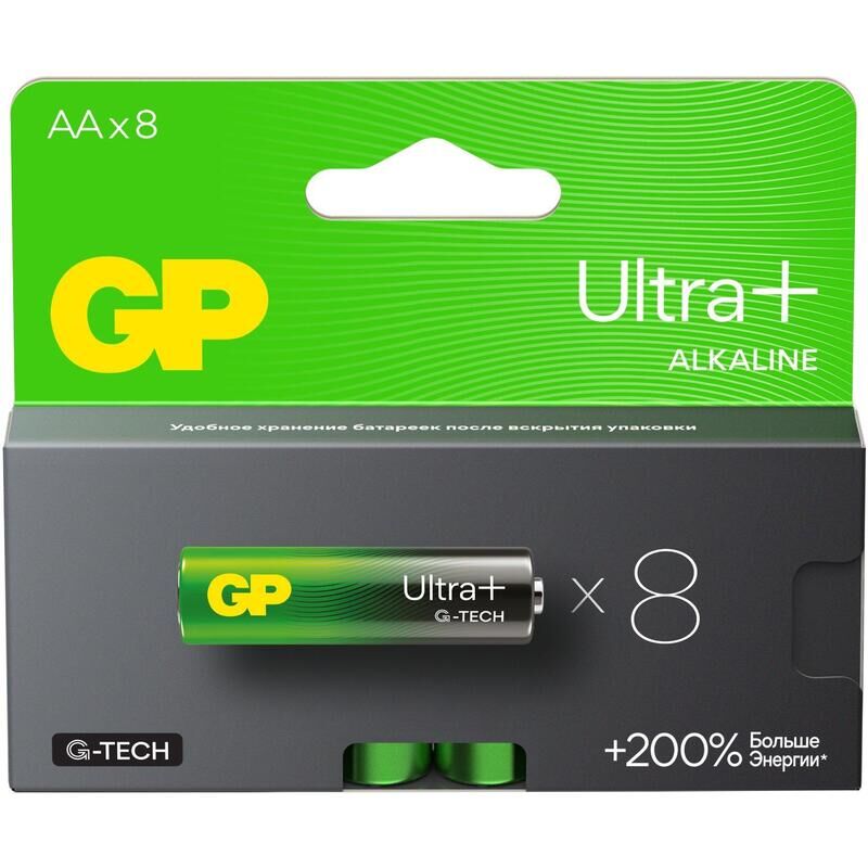 Батарейка AA пальчиковая GP Ultra+ Alkaline (8 штук в упаковке)