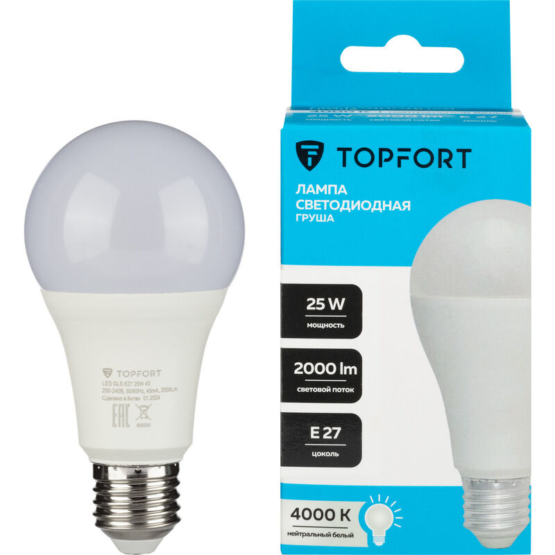 Лампа светодиодная TOPFORT 25 Вт E27 (A, 4000 K, 2000 Лм, 220 В)
