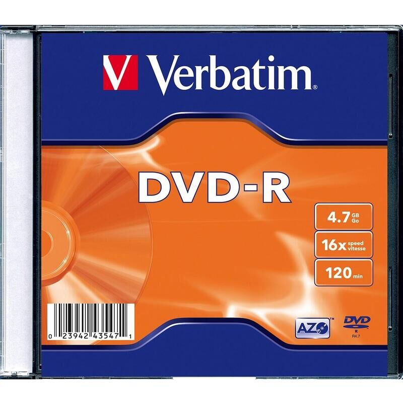 Диск DVD-R Verbatim 4.7 ГБ 16x slim box (43547, 20 штук в упаковке)