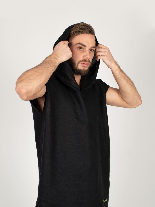 Рубаха банщика WoodSon чёрный лен с цветной полосой (размер 54-56)