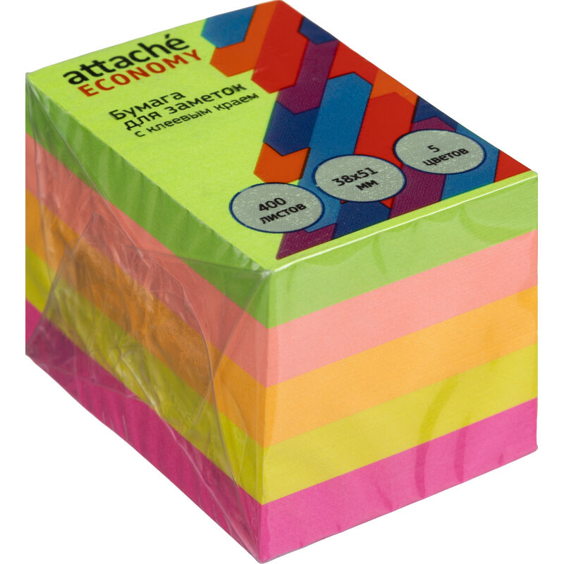 Стикеры Attache Economy 38x51 мм неоновые 5 цветов (1 блок на 400 листов)
