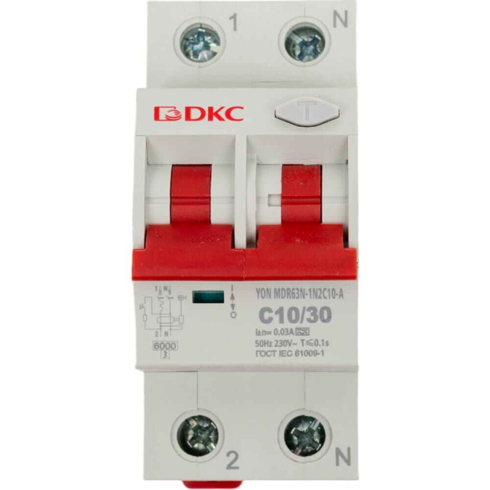 Автоматический выключатель дифференциального тока DKC авдт yon mdr63n 1p+n 10a c 30ma 6ka тип a MDR63N-1N2C10-A
