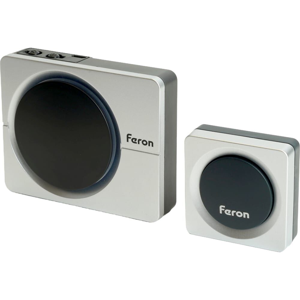 Дверной беспроводной звонок FERON e-382 электрический 38 мелодий серебро, черный с питанием от батареек и от сети через