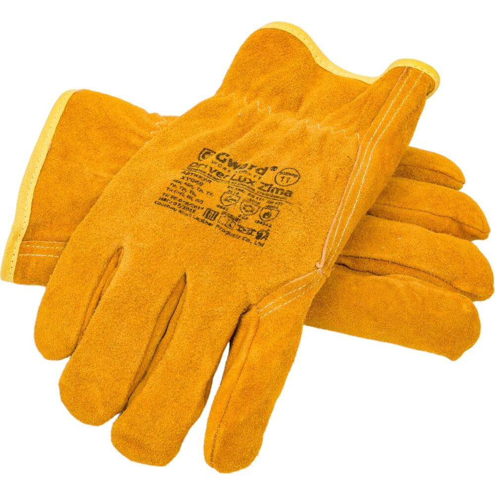 Перчатки из спилка Gward Driver Lux Zima оранжевый, утеплитель мех-мутон, р.XXL, 6 пар XY040