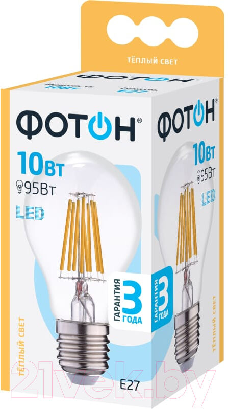 Лампа Фотон LED FL A60 10W E27 3000K 2