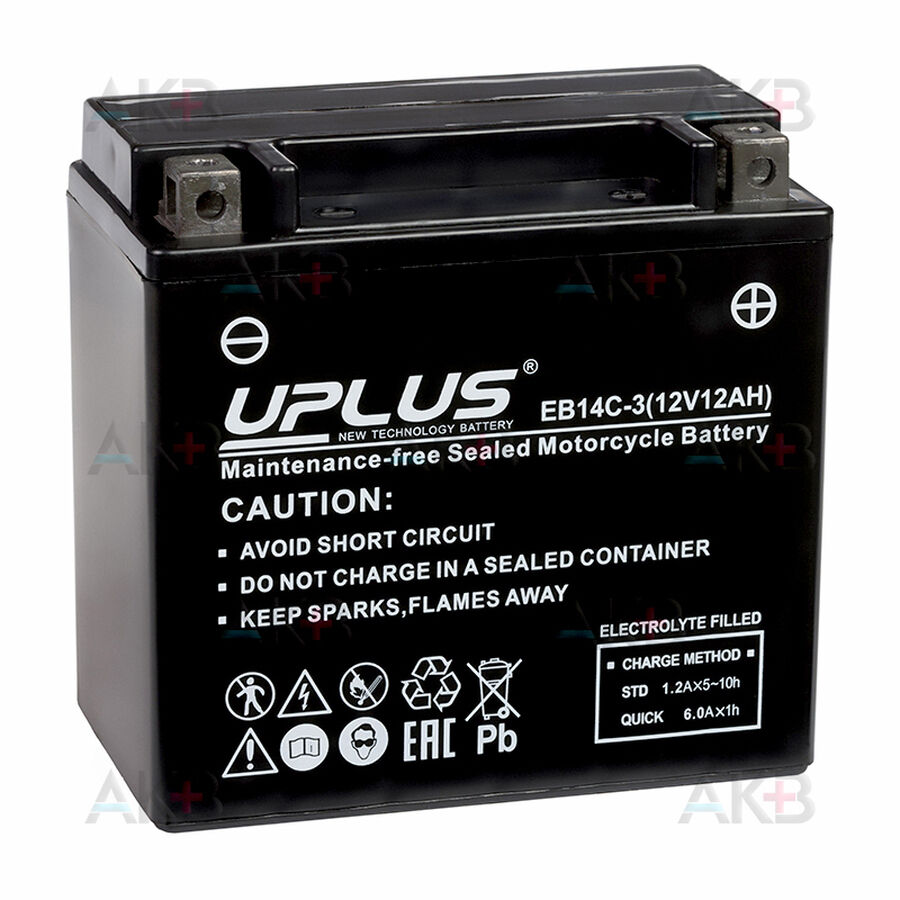 Аккумулятор Uplus High Performance AGM EB14C-3 12V 12Ah 200А (150x87x145) обр. пол.
