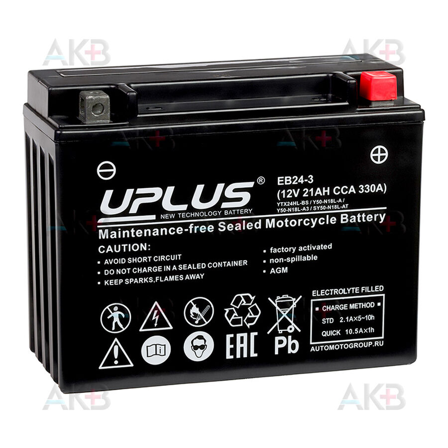 Аккумулятор Uplus EB24-3 12V 21Ah 330А обр.пол. (205x87x162) Super Start AGM