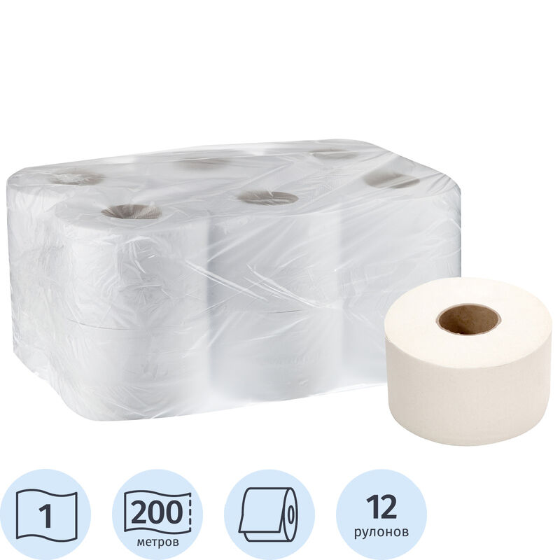 Бумага туалетная в рулонах Терес Эконом мини 1-слойная 12 рулонов по 200 метров (артикул производителя T-0024) Teres
