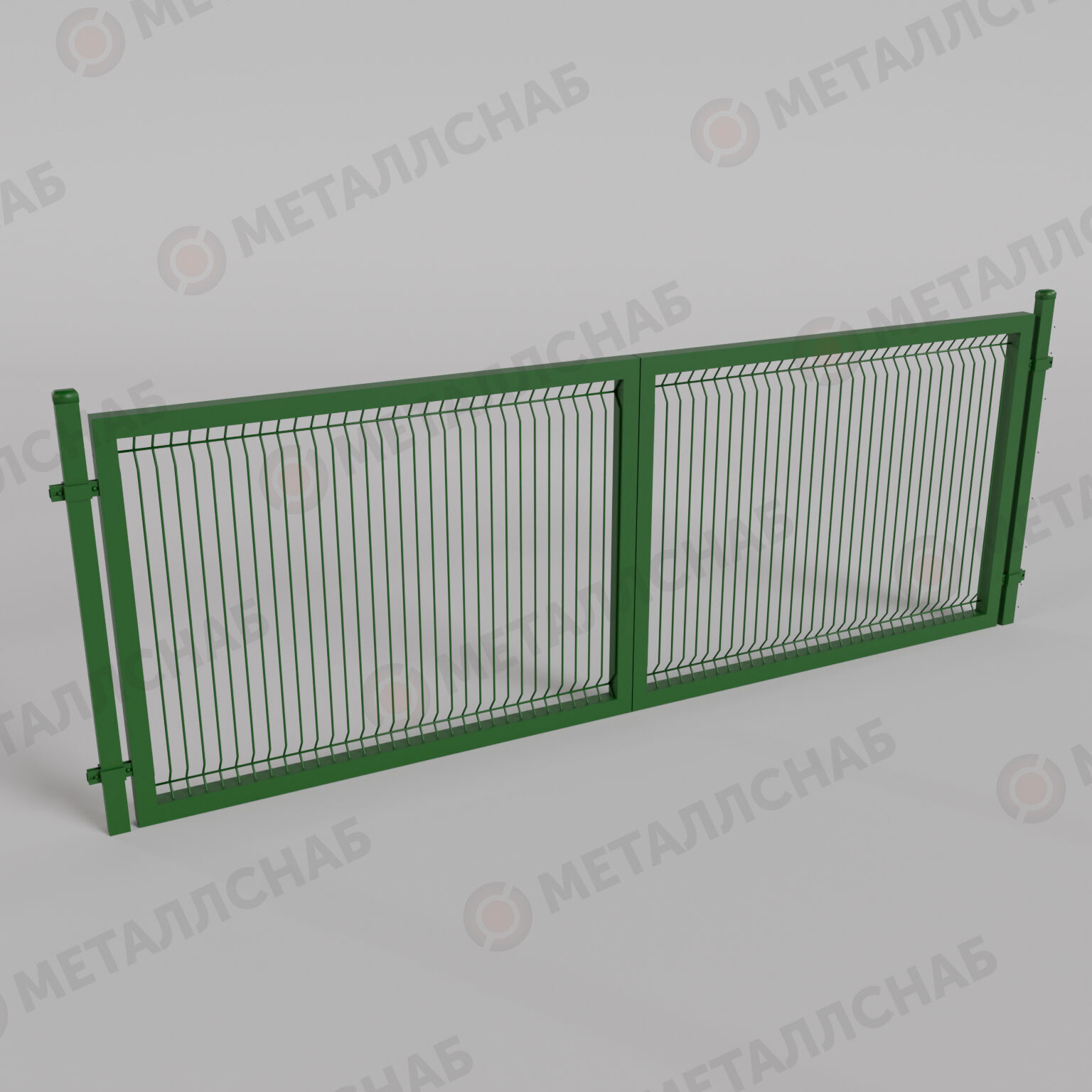 Ворота для 3D забора зеленые (RAL 6005) распашные 2000х4000 мм