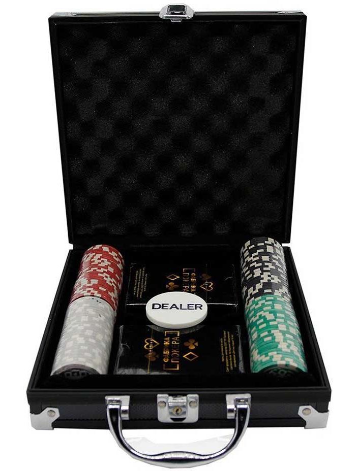 Набор из 100 фишек Фабрика Покера с номиналом для покера в кейсе (цвет в ассорт.) арт.CPPS100B