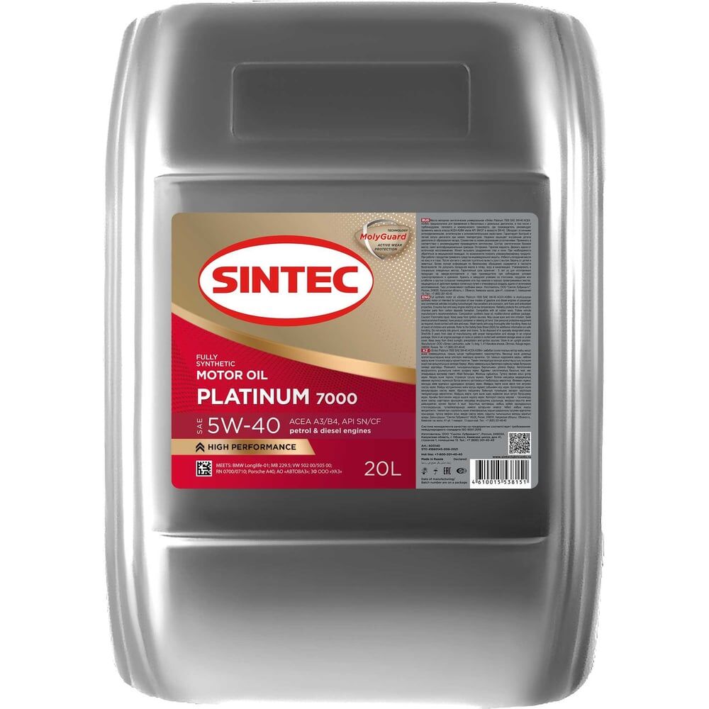 Моторное синтетическое масло Sintec PLATINUM SAE 5W-40 API SN/CF