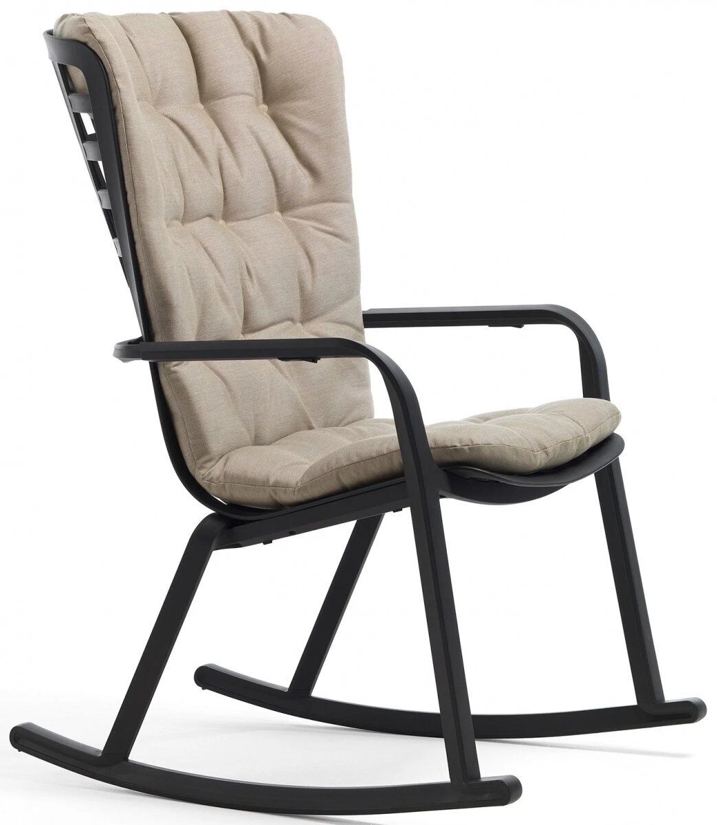 Кресло-качалка пластиковое с подушкой Nardi Folio, антрацит, бежевый