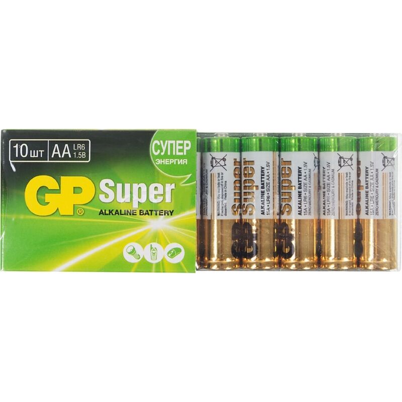 Батарейка АА пальчиковая GP Super (10 штук в упаковке)