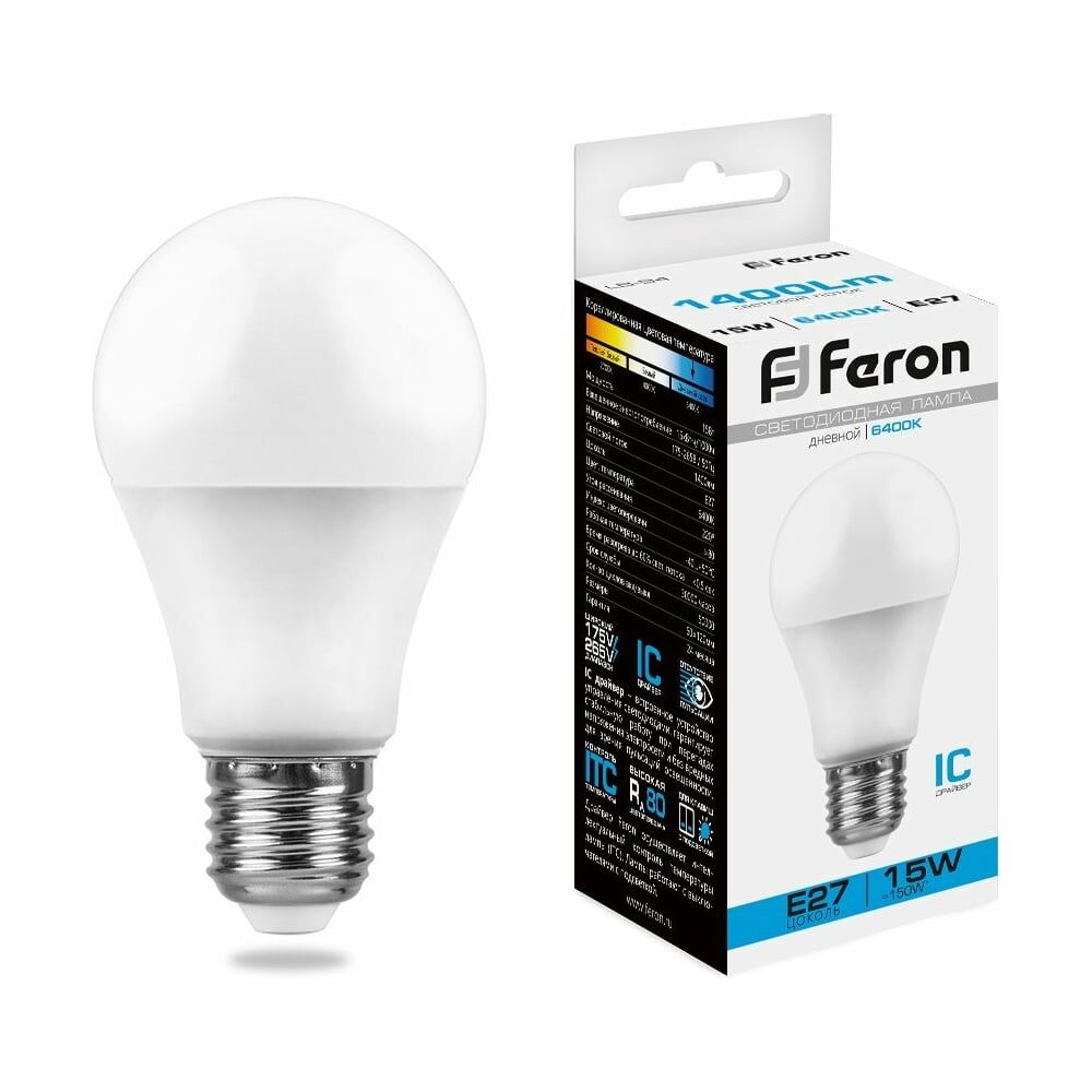 Светодиодная лампа FERON LB-94 Шар E27 15W 6400K