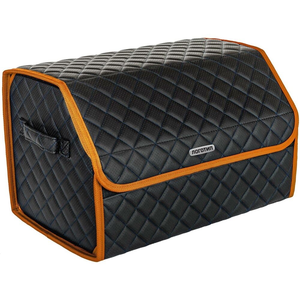 Сумка-органайзер в багажник Vicecar синяя нить/оранжевый кант, логотип SUZUKI
