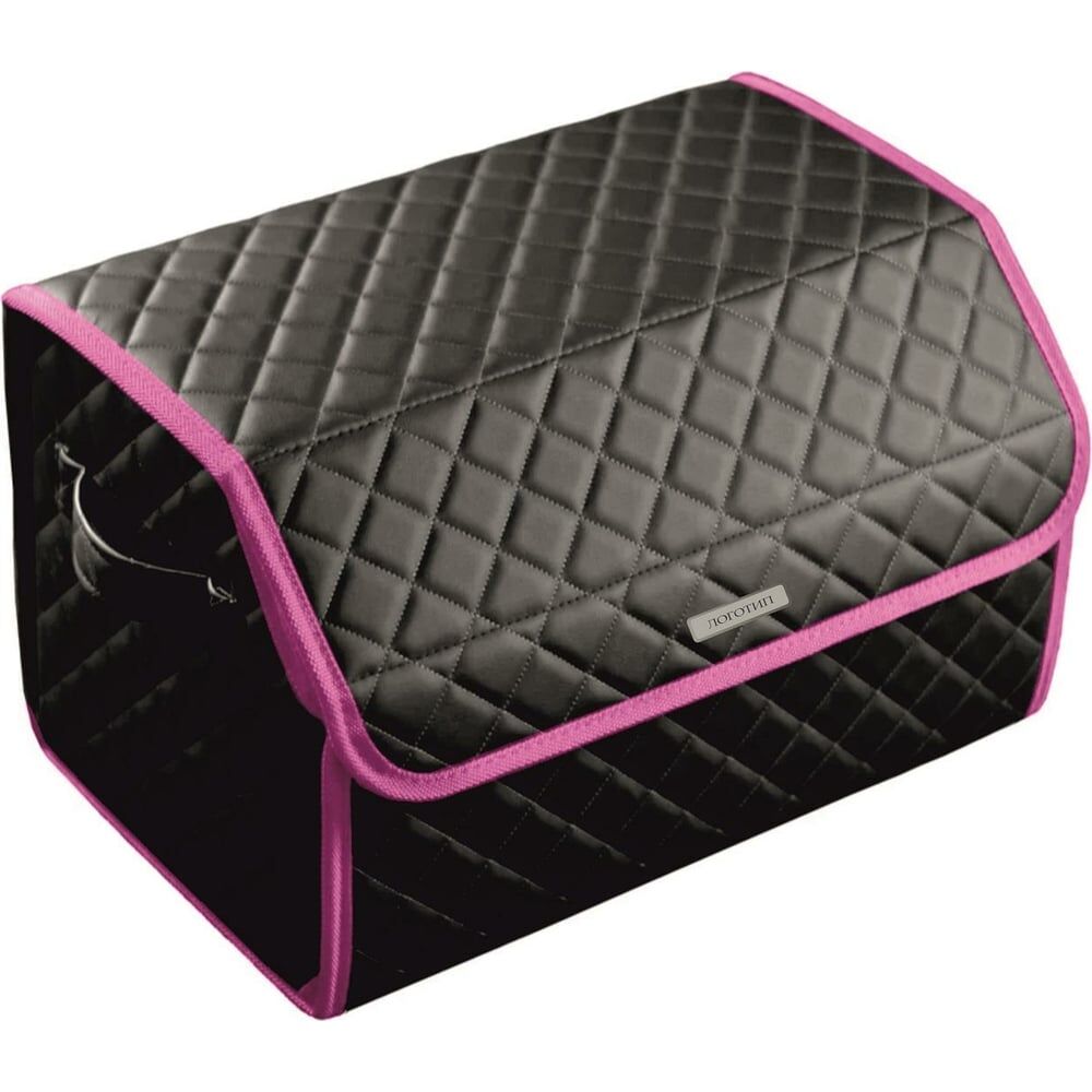 Сумка-органайзер в багажник Vicecar серая нить/розовый кант, логотип RENAULT