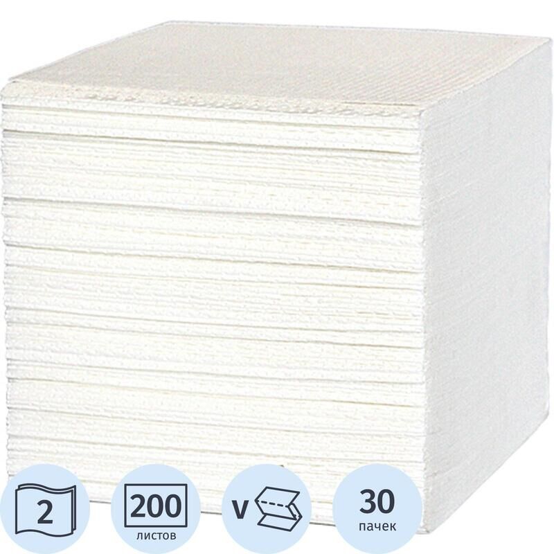 Бумага туалетная листовая Pero 2-слойная 30 пачек по 200 листов
