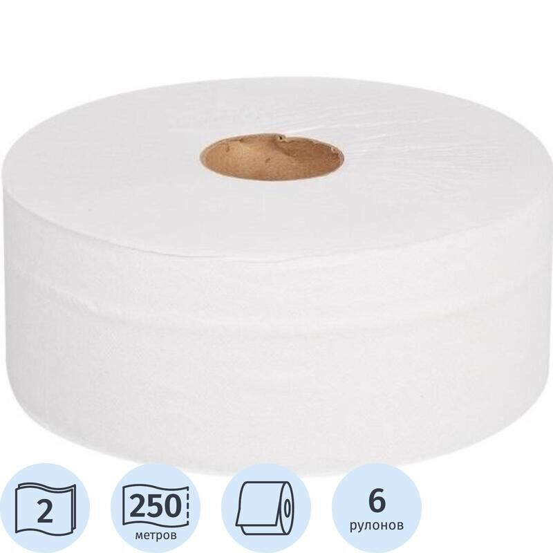 Бумага туалетная в рулонах Luscan Professional 2-слойная 6 рулонов по 250 метров
