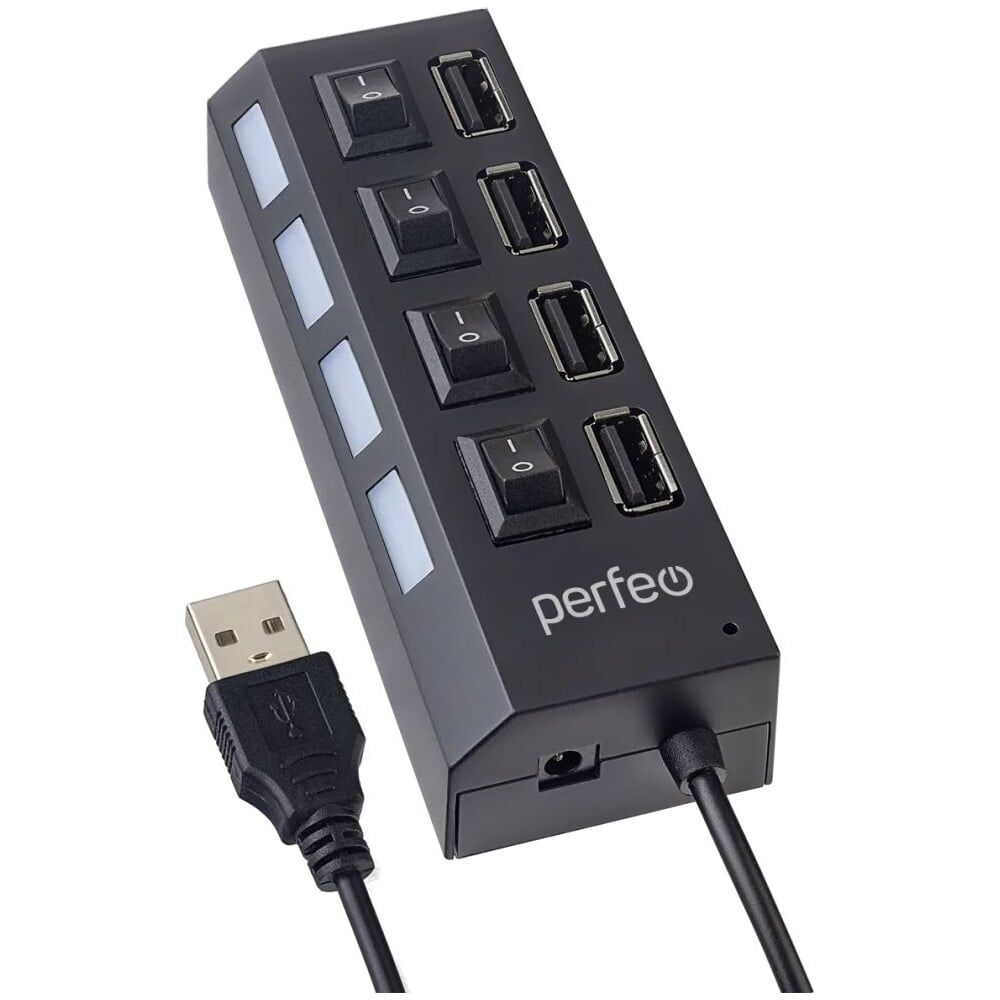 Usb-хаб Perfeo USB-HUB 4 Port, (PF-H030 Black) чёрный