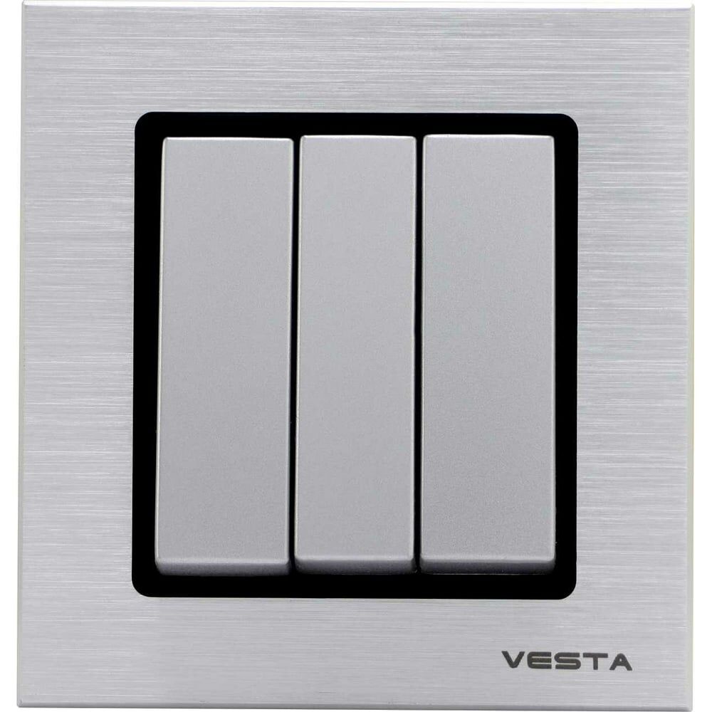 Трехклавишный выключатель Vesta Electric Exclusive Silver Metallic