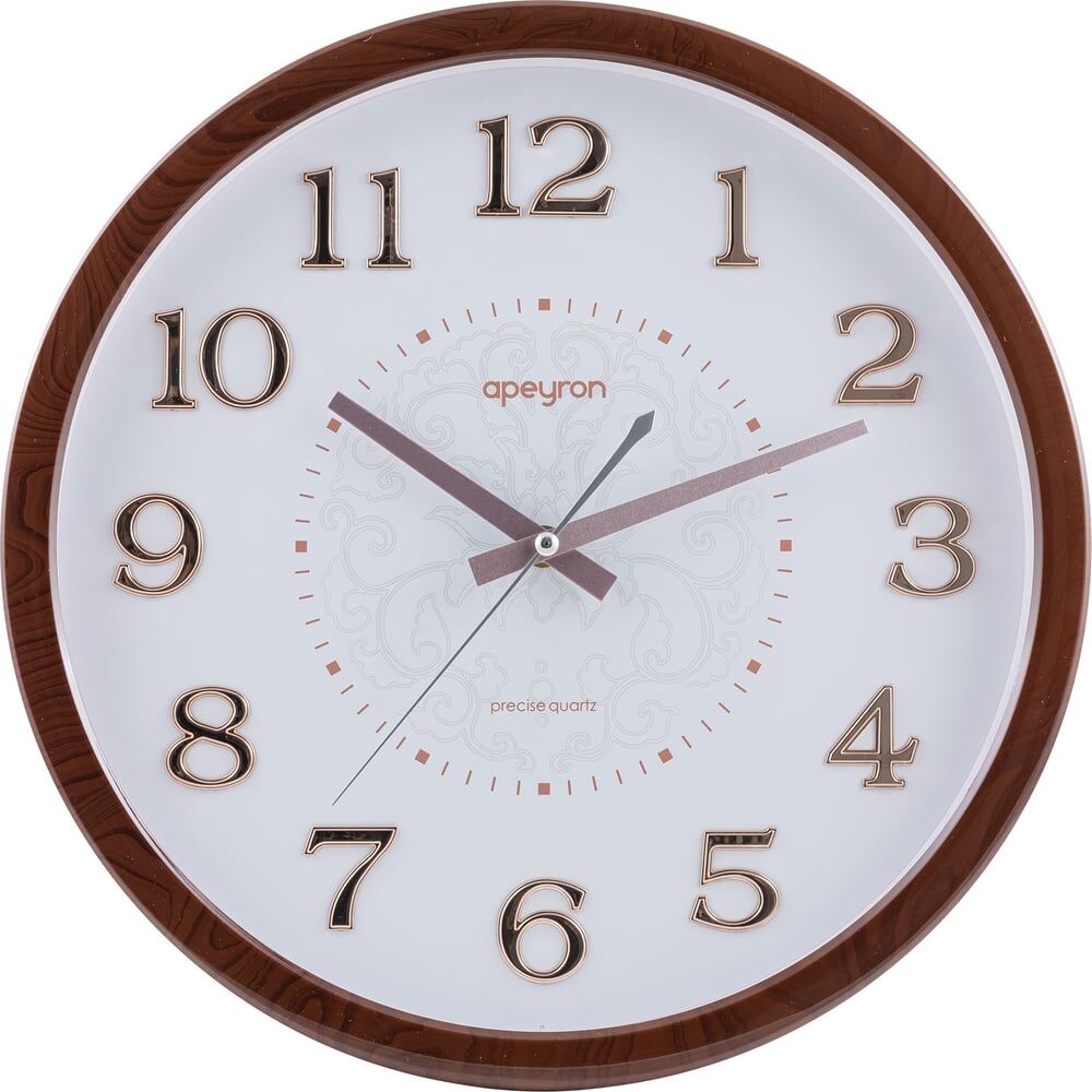 Круглые настенные бесшумные часы Apeyron 3d, цвет темное дерево, пластик, диаметр 36.1 см