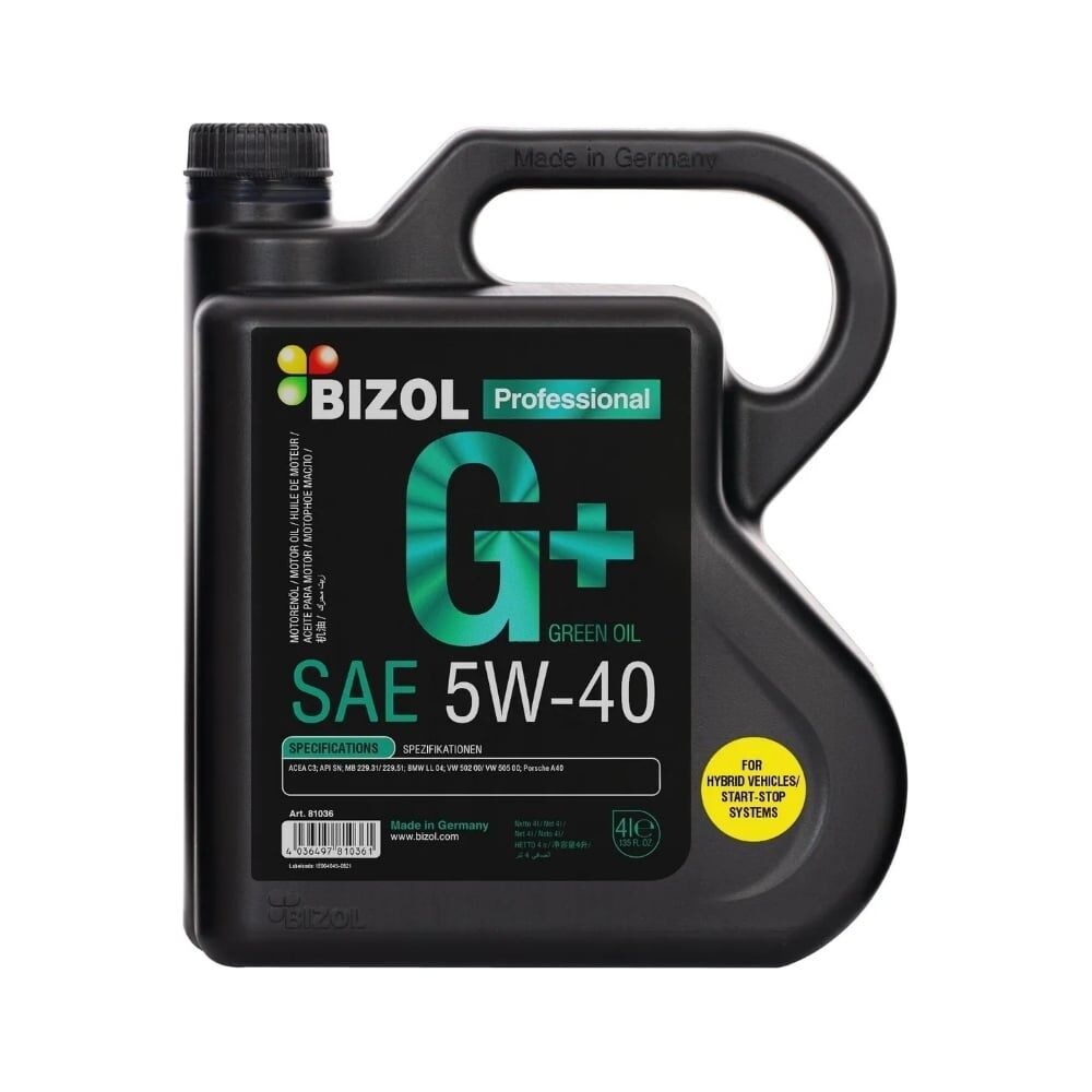 НС-синтетическое моторное масло Bizol Green Oil+ 5W-40, SN, C3