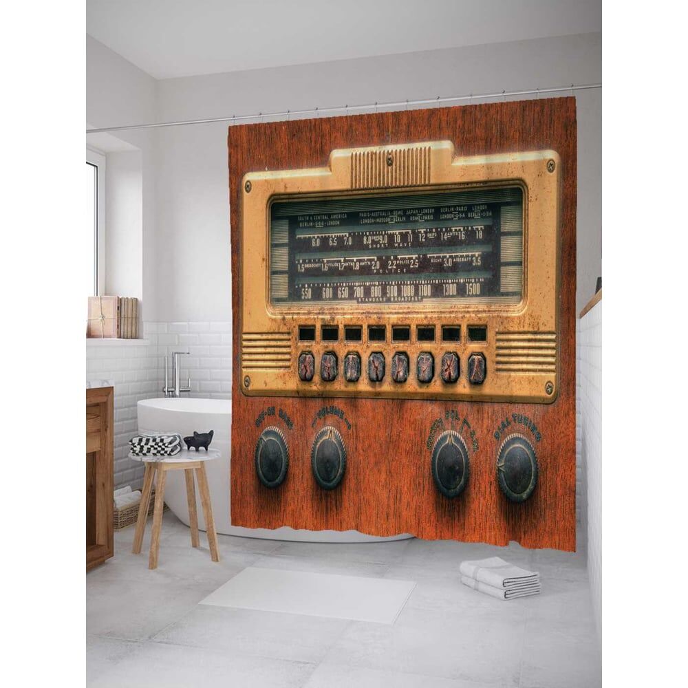 Шторка-занавеска для ванной JOYARTY Старое радио