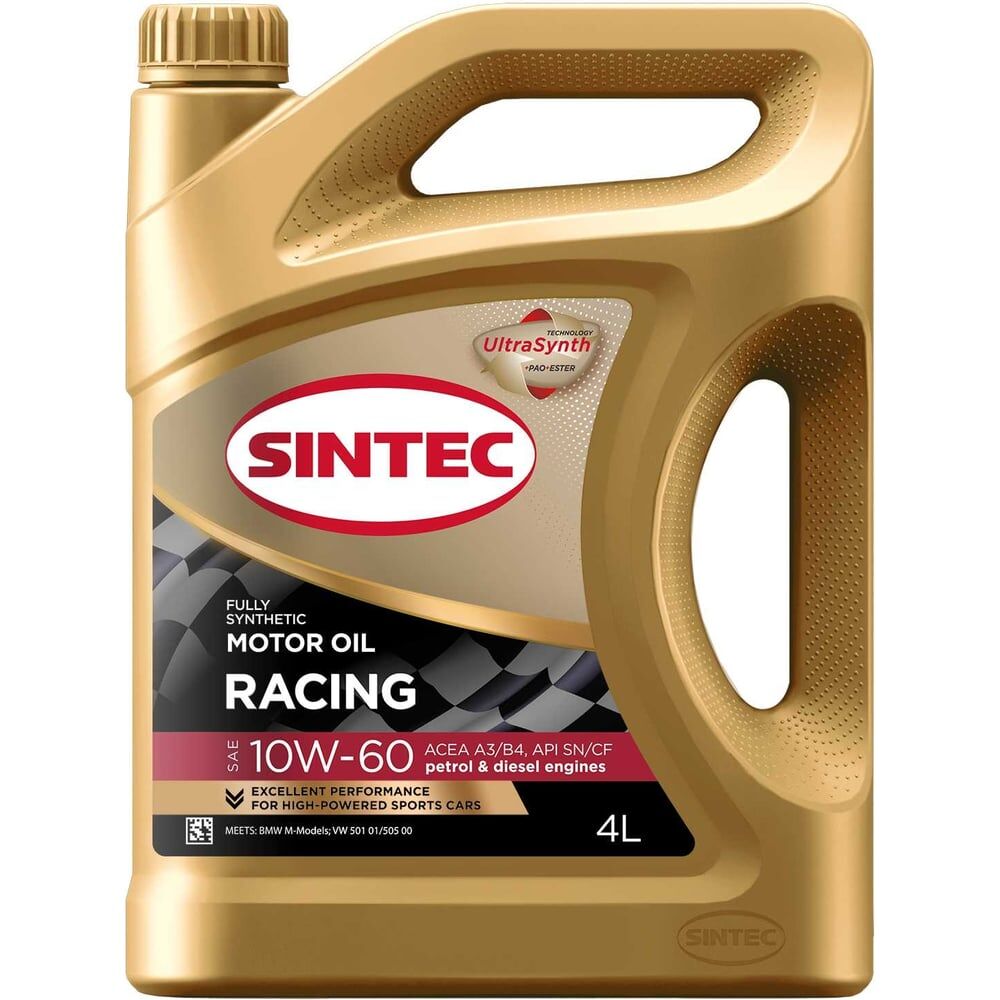 Синтетическое моторное масло для гоночных и спортивных автомобилей Sintec racing sae 10w-60, api sn/cf, acea a3/b4
