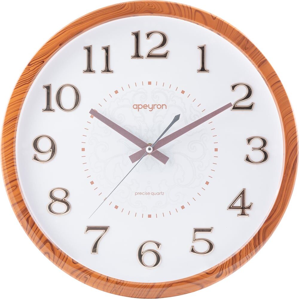 Круглые настенные бесшумные часы Apeyron 3d, цвет светлое дерево, пластик, диаметр 36.1 см