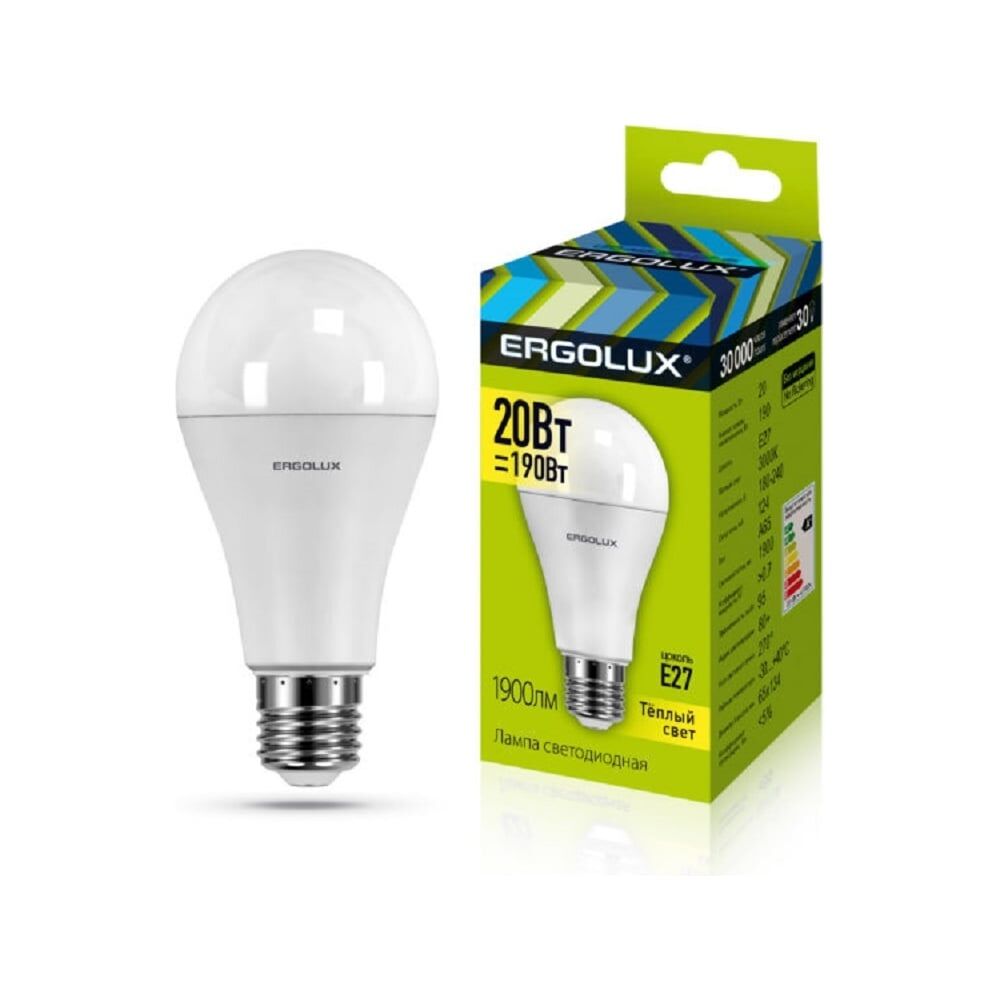 Электрическая светодиодная лампа Ergolux LED-A65-20W-E27-3K ЛОН